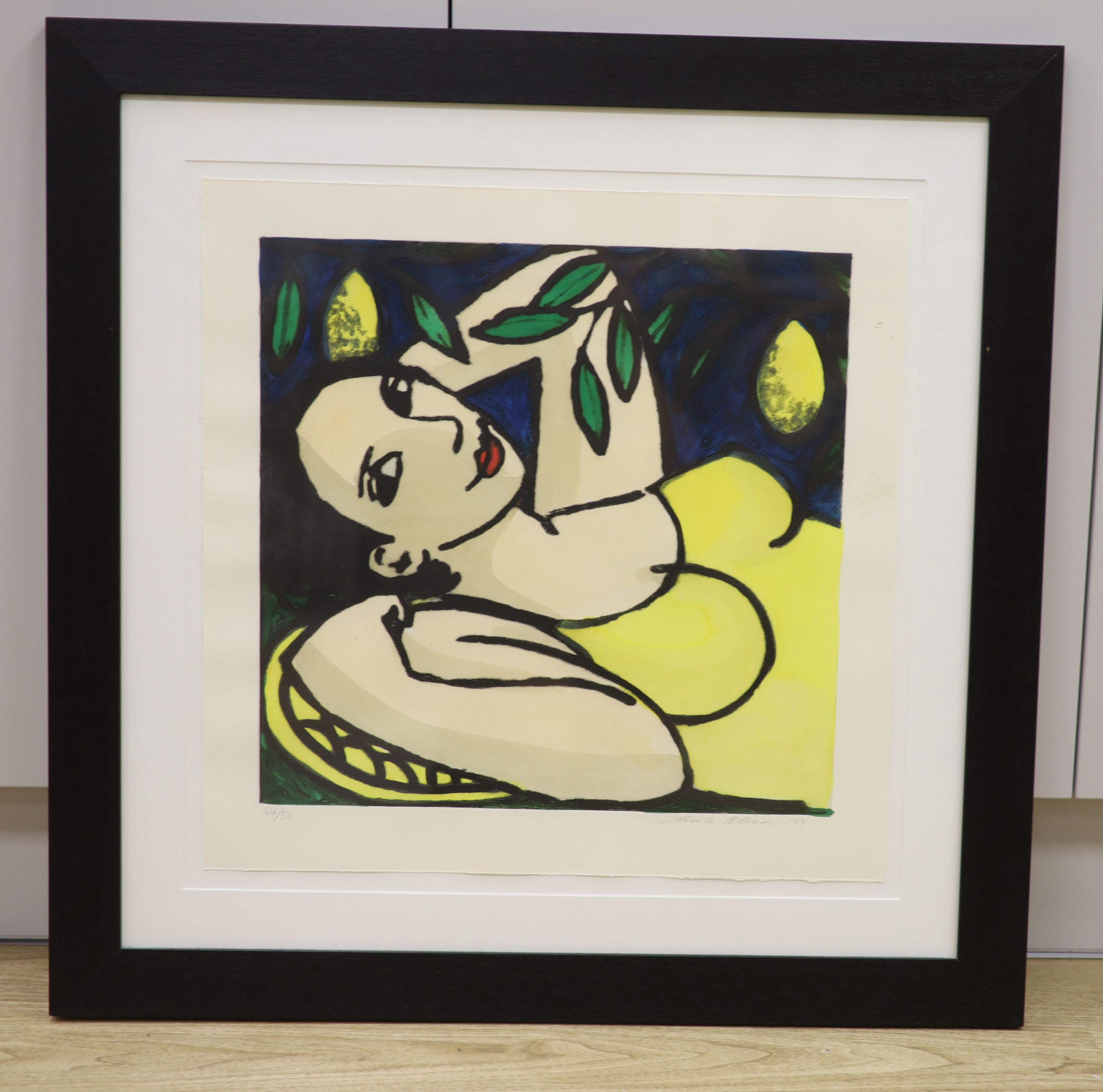 Anita Klein (1960-), limited edition print, Reclining woman and lemons, signed and dated '07, 44/50, 51 x 52cm